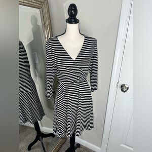 Copper Key Black and White Striped Long Sleeve Dress